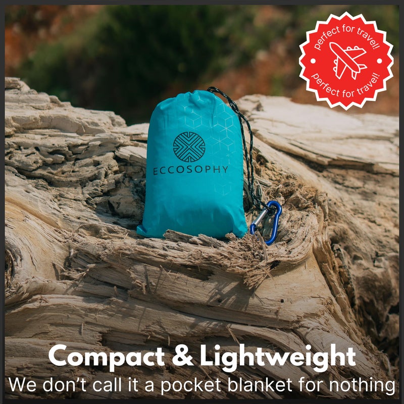 ECCOSOPHY 60x55" Blue Waterproof Compact Pocket Beach Blanket - Image 4